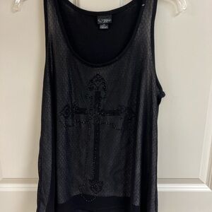 Daytrip Black Tank Top with Cross Embellishment